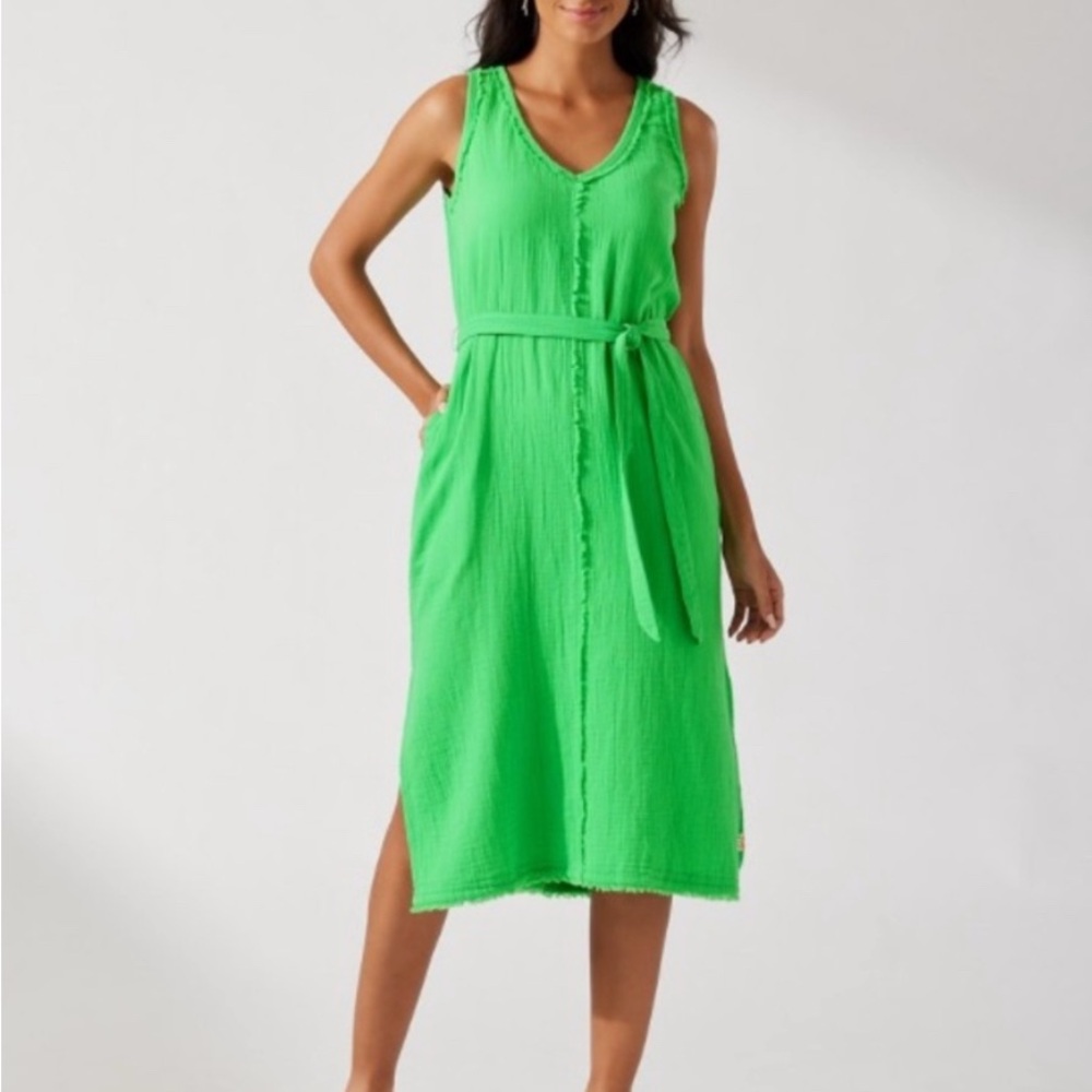 NWT Tommy Bahama “Coral Isle” size Medium Bright Green Sleeveless Midi Dress - Picture 4 of 9